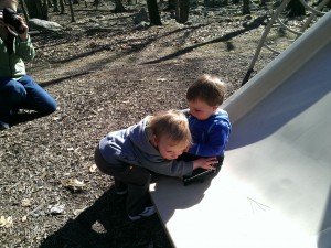 Cousins hugging during out trip to the Poconos.